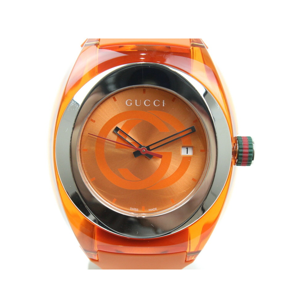 Gucci Sync Extra Large Watch Quartz Date Stainless Steel Rubber Orange